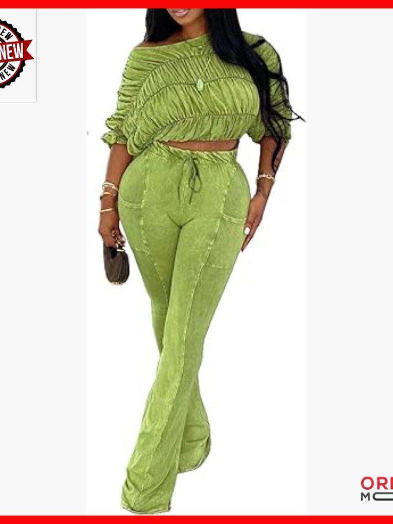 X-Large Polyester Spandex Tracksuit Off Shoulder Crop Top Flare Pants Set